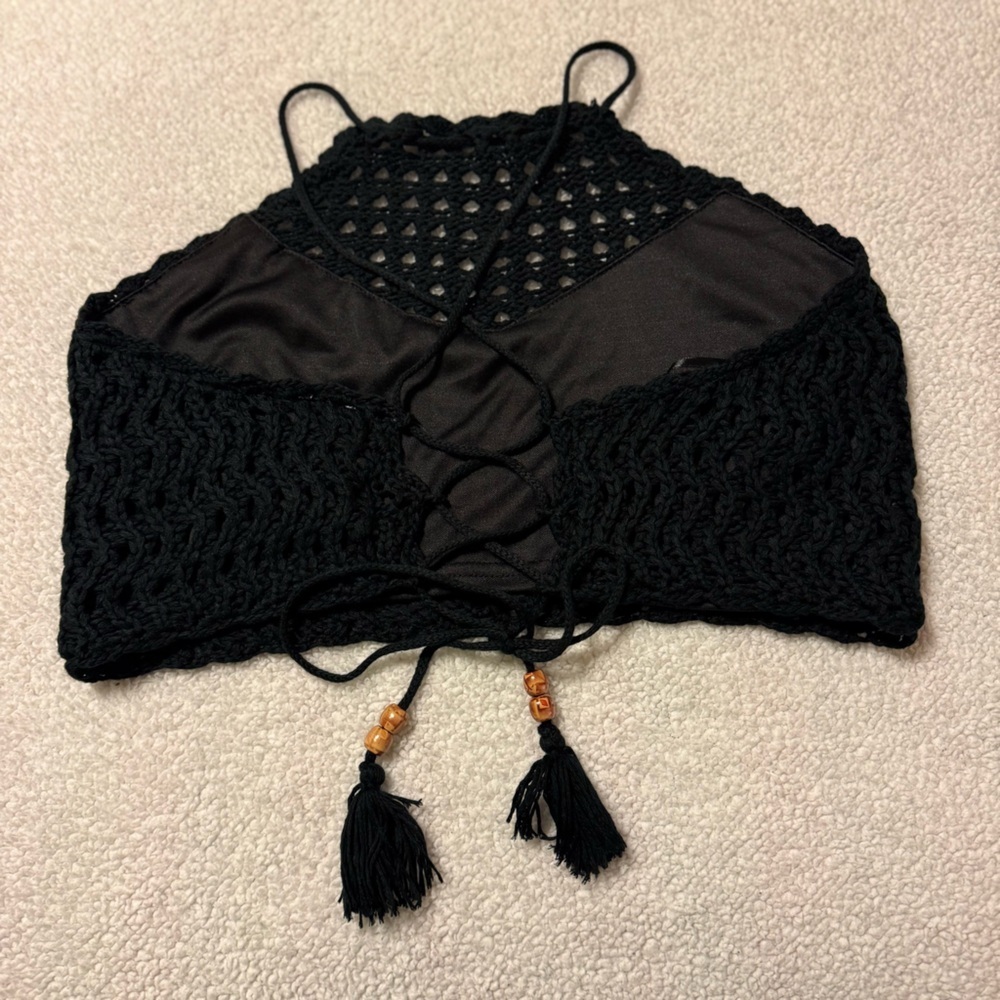 VICI Black Ivie Crochet Two-Piece Halter Crop Top Midi Skirt Set - Picture 7 of 16